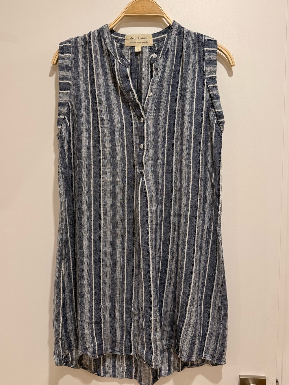 Cloth & Stone Linen Sleeveless Blue Stripe Dress